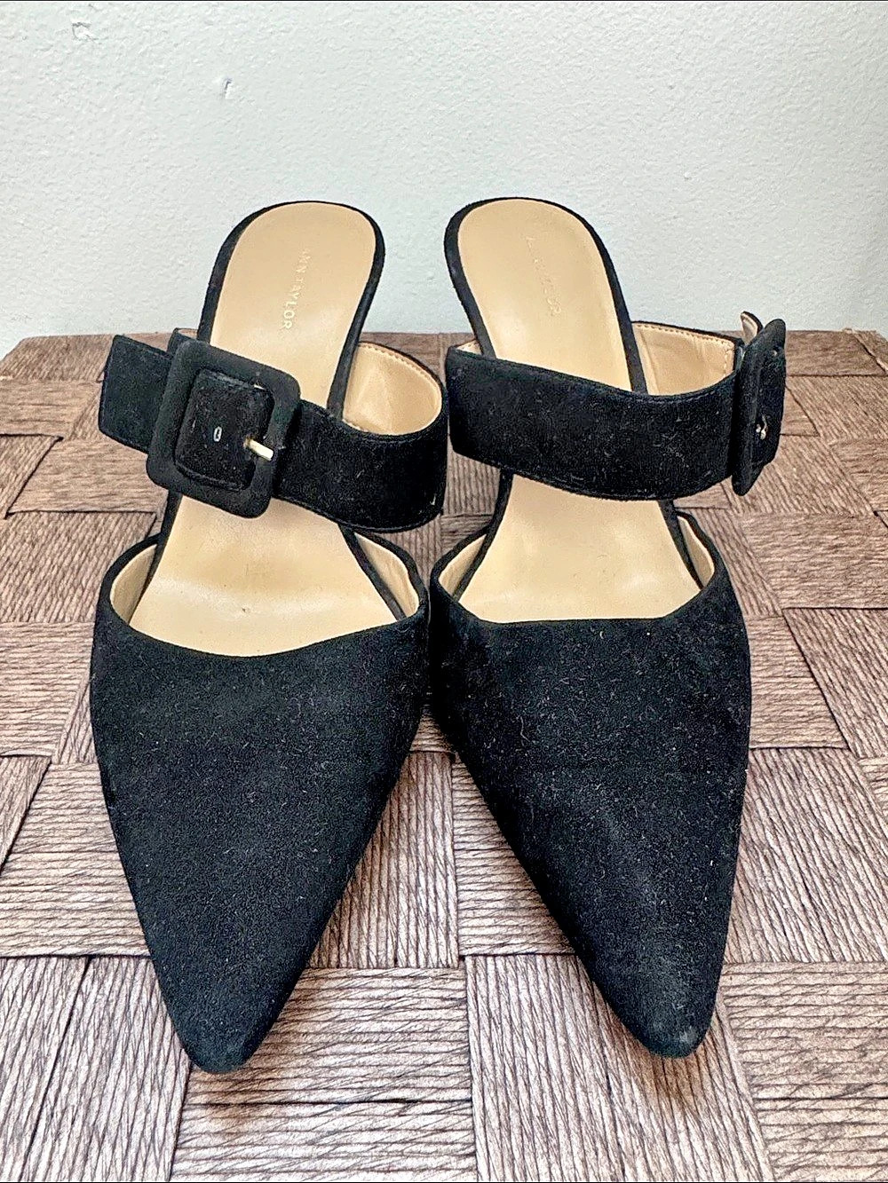 Ann Taylor Pointed-Toe Buckle Heels in Black